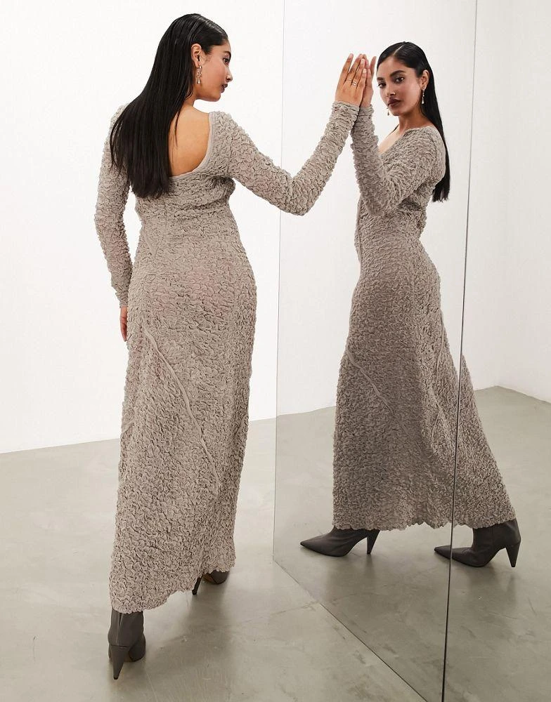 ASOS EDITION ASOS EDITION textured crinkle scoop neck maxi dress with seam detail in oatmeal 2