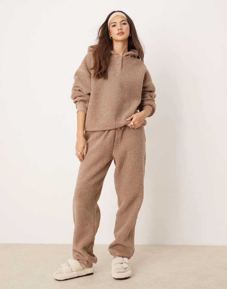 ASOS ASOS DESIGN lounge borg oversized hoodie & jogger set in taupe 3