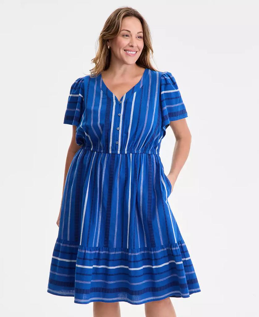 Style & Co Plus Size Jacquard V-Neck Flutter-Sleeve Dress, Exclusively at Macy's
