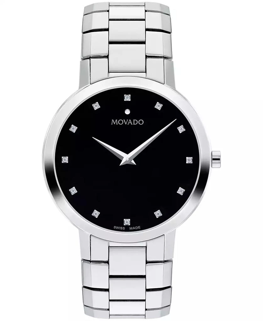 Movado Men's Faceto Swiss Quartz Stainless Steel Diamond Accent Watch 39mm 1