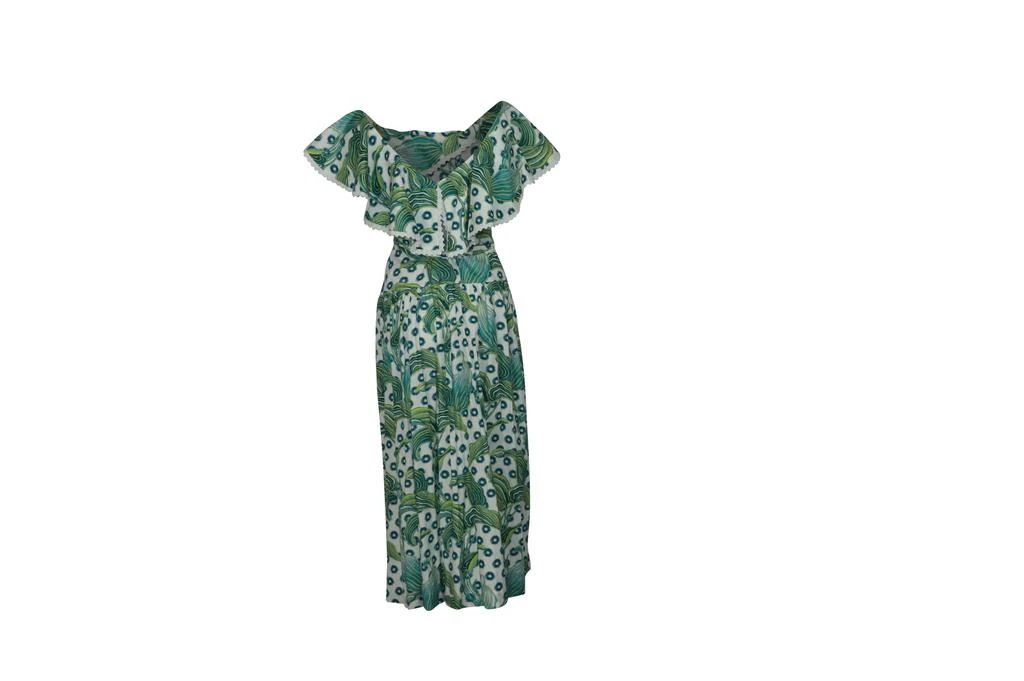 Temperley London Florrie Wrap Dress in Green Print Cotton 4