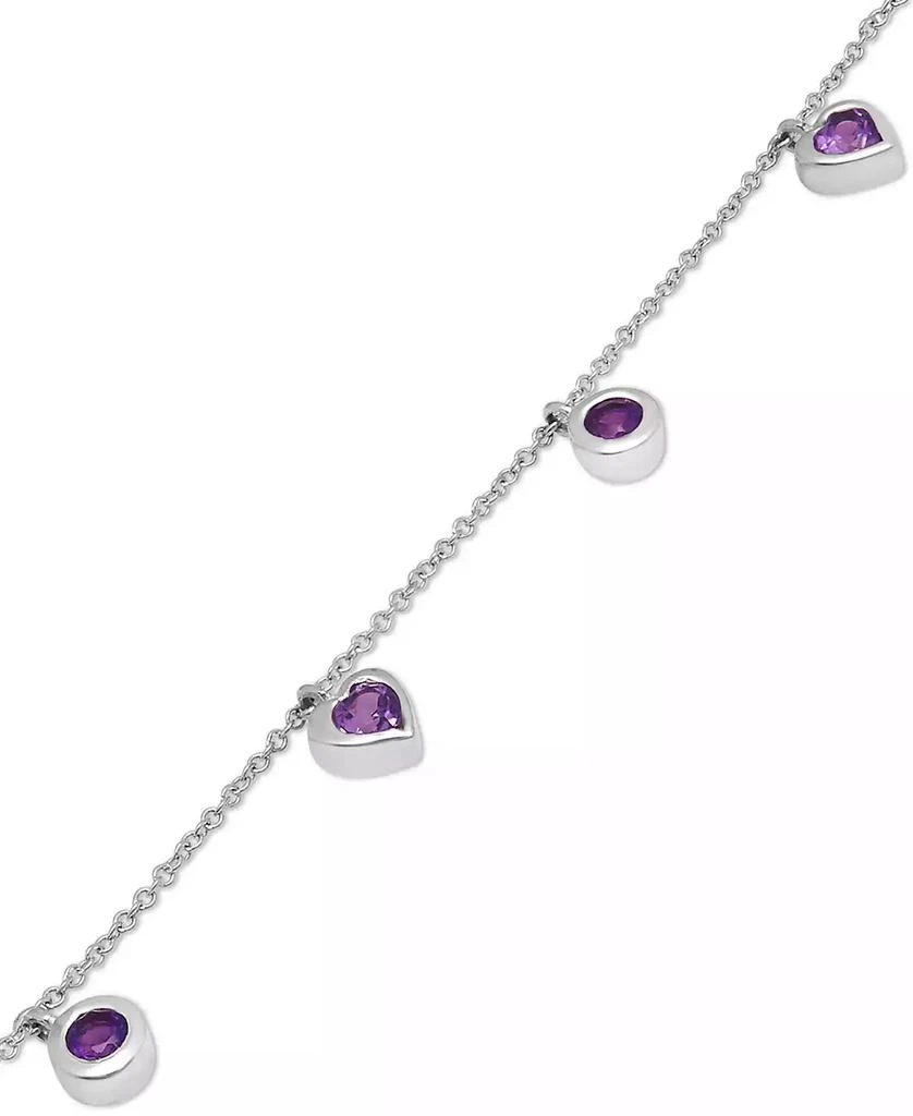 Macy's Amethyst Heart & Round Bezel Dangle Ankle Bracelet (1 ct. t.w.) in Sterling Silver 3