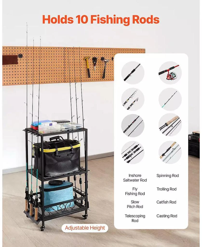 Mecale Fishing Rod Holder, 10-Rod Mobile Pole Rack Cart with Wheels for Garage or Home Fishing Gear Storage 5