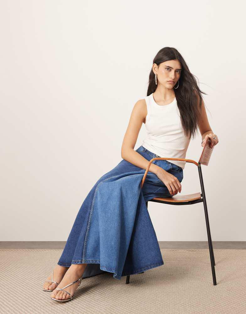 ARRANGE ARRANGE denim panelled maxi skirt in blue two tone - MBLUE