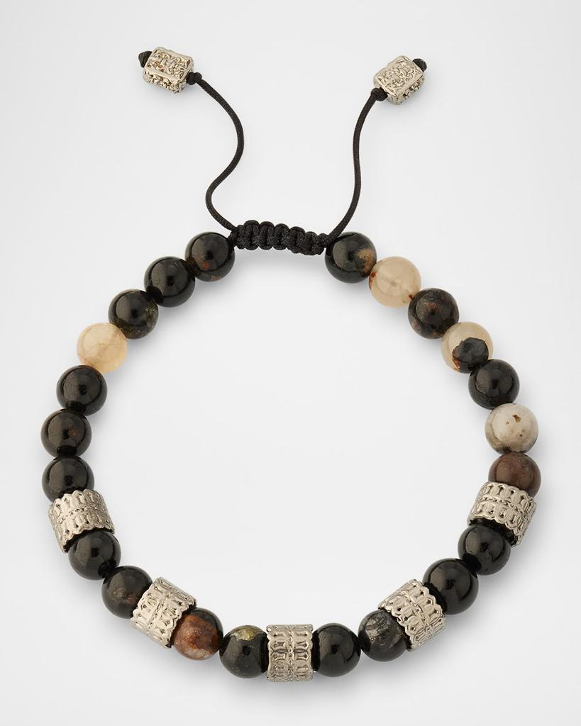 Armenta Men's Lapis and Tigers Eye Beaded Bracelet with Sterling Silver, 8mm
