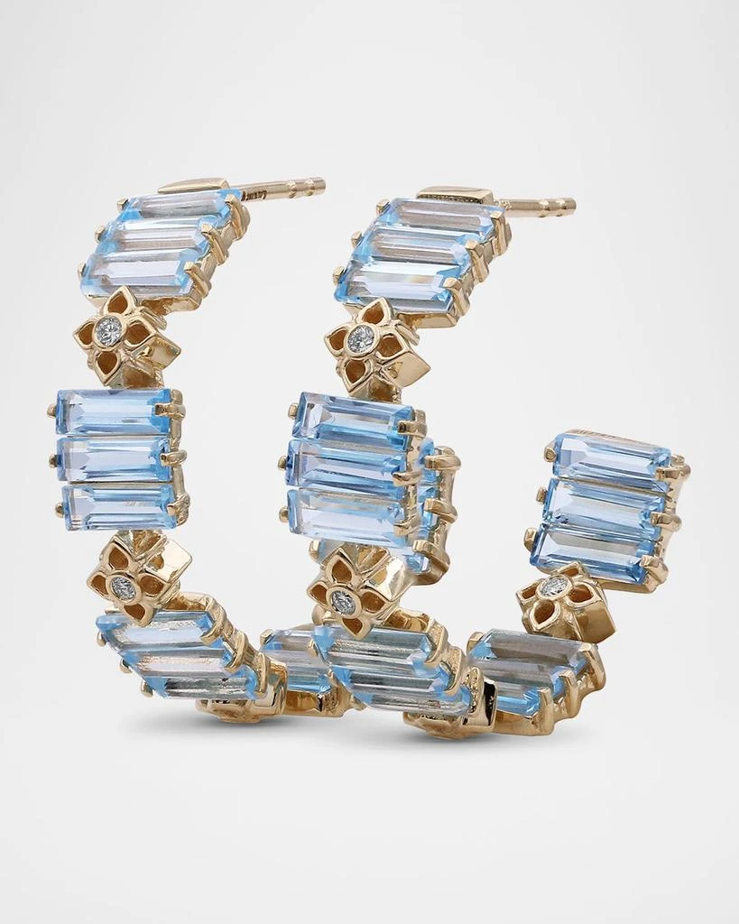 Stephen Dweck 18K Yellow Gold Diamond and Baguette Swiss Blue Topaz Hoop Earrings 4