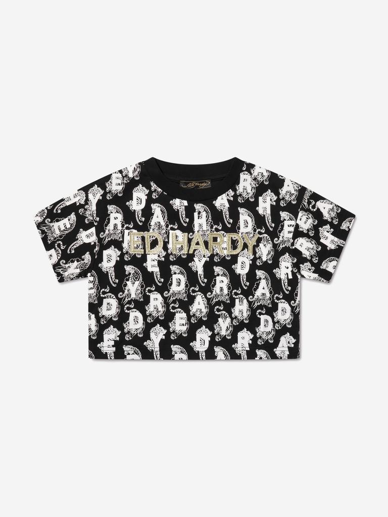 ED Hardy Girls Crop T-Shirt in Black