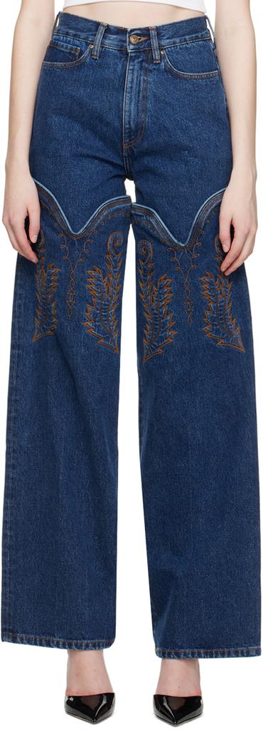 Y/Project Navy Cowboy High Cuff Jeans - Pants - Free