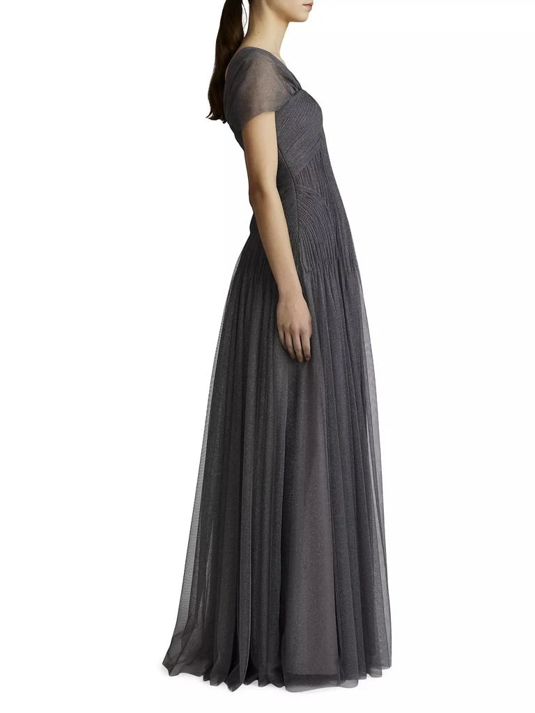 Zac Posen Glitter Tulle Cap-Sleeve Gown 6
