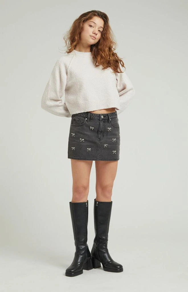 PacSun Bow Rhinestone Mid Rise Denim Mini Skirt 4