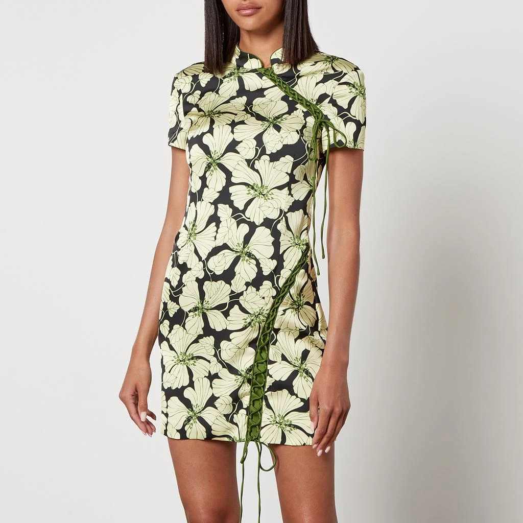De La Vali Trapeze Floral-Print Satin Mini Dress 1