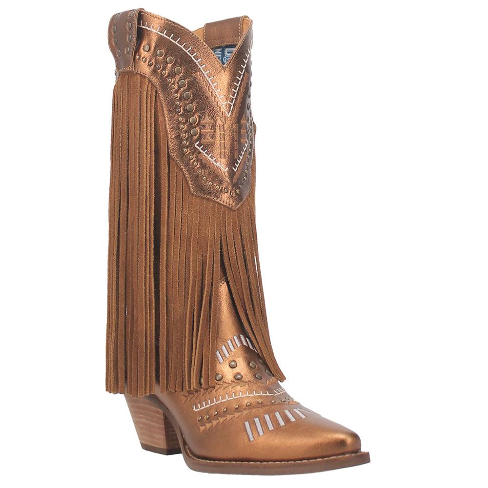 Dingo Gypsy Studded Fringe Metallic Snip Toe Cowboy Boots