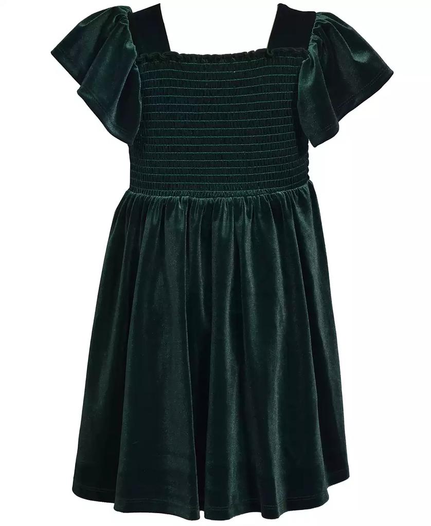Bonnie Jean Little Girls Flutter Sleeved Smocked Stretch Velvet Dress