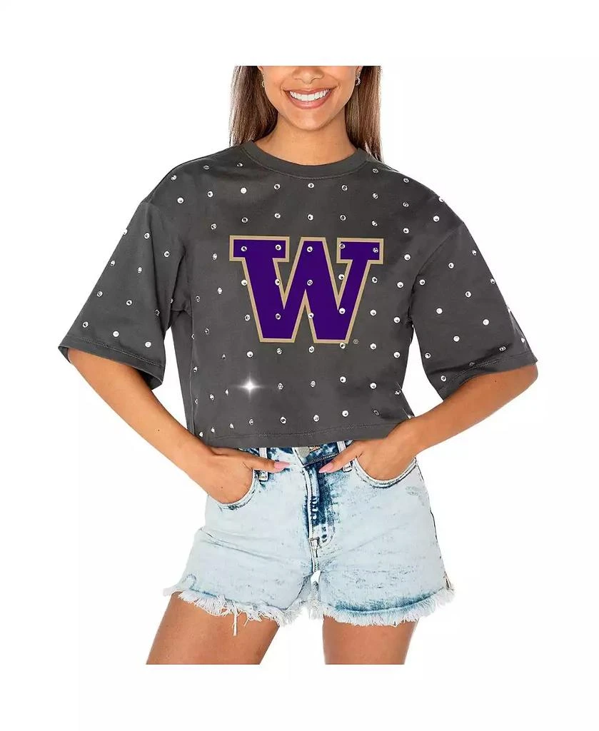 Gameday Couture Women's Gray Washington Huskies Go Time Rhinestone Crop T-Shirt 1