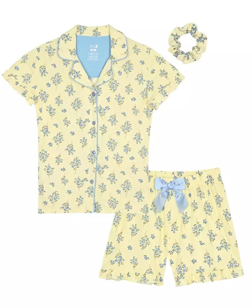 Max & Olivia Girls' 6X-14 Floral Print Top, Short Pants & Scrunchie, 3-Piece Set