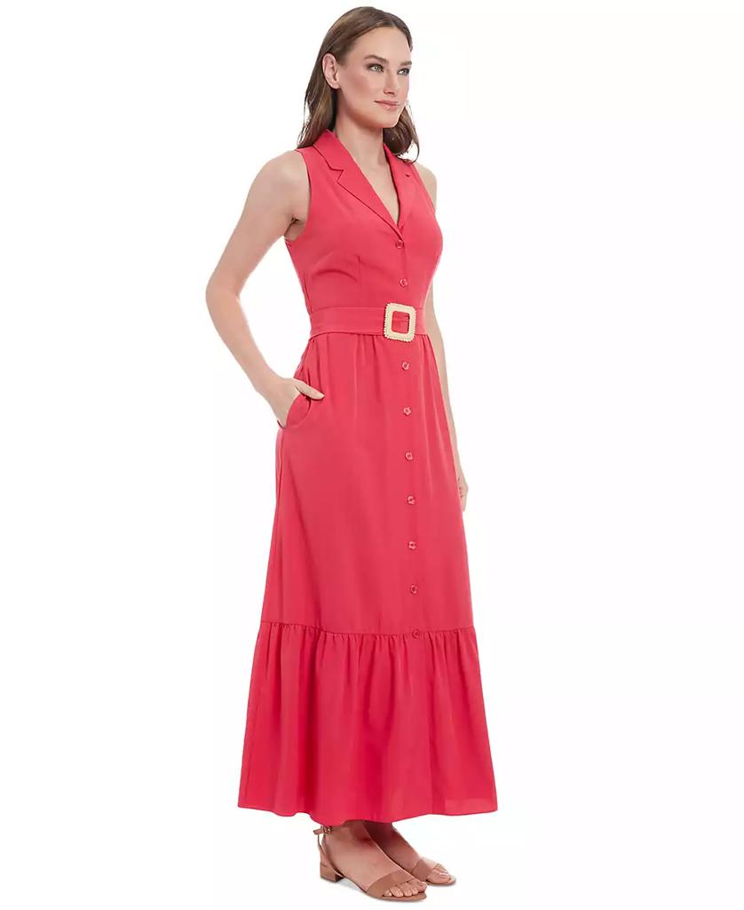 London Times Women's Sleeveless Tiered Maxi Shirtdress