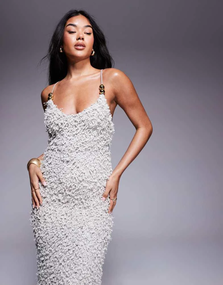 white christmas dresses Rent Asos Design Textured Cowl Maxi Dress With Strappy Detail In Pale  Yellow main image 0
