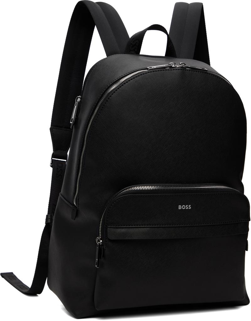 HUGO BOSS ブラックバックパック Shop Black Logo Stamp Leather Backpack on Sale at