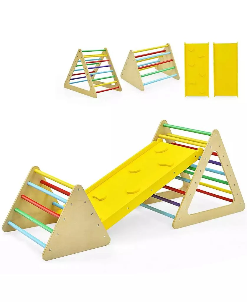 SKONYON 3 in 1 Wooden Set of 2 Triangle Climber with Ramp for Slid 5