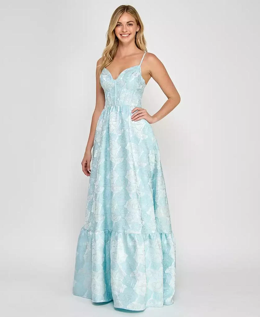 Crystal Doll Juniors' Sleeveless Brocade Corset Gown 3