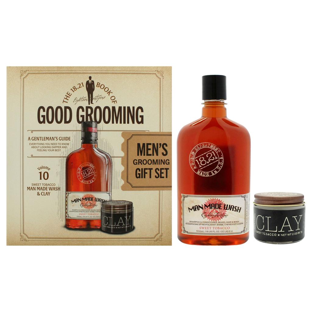 18.21 Man Made Book of Good Grooming Volume 10 Set - Sweet  by  for Men - 2 Pc 18oz Man Made Wash 3-In-1 Shampoo, Conditioner and Body Wash, 2oz Clay