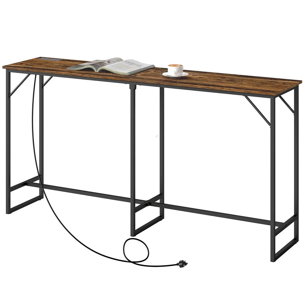 Hivvago Industrial Bar Height Table with Built-In Power Outlets