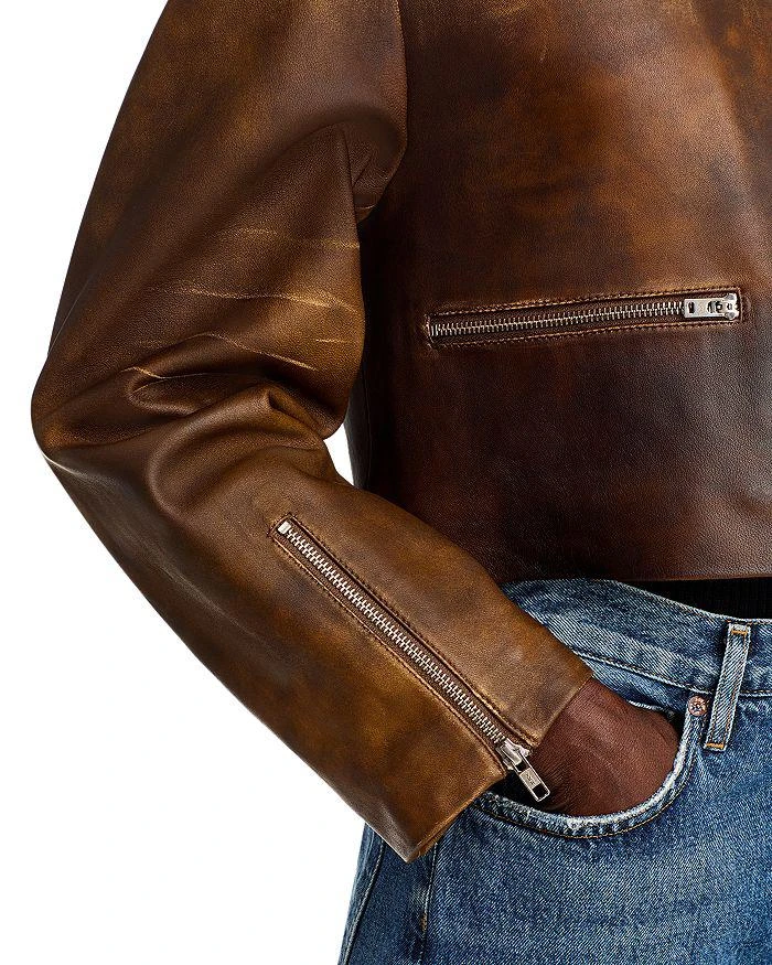 Re/Done Distressed Leather & Shearling Aviator Jacket 5