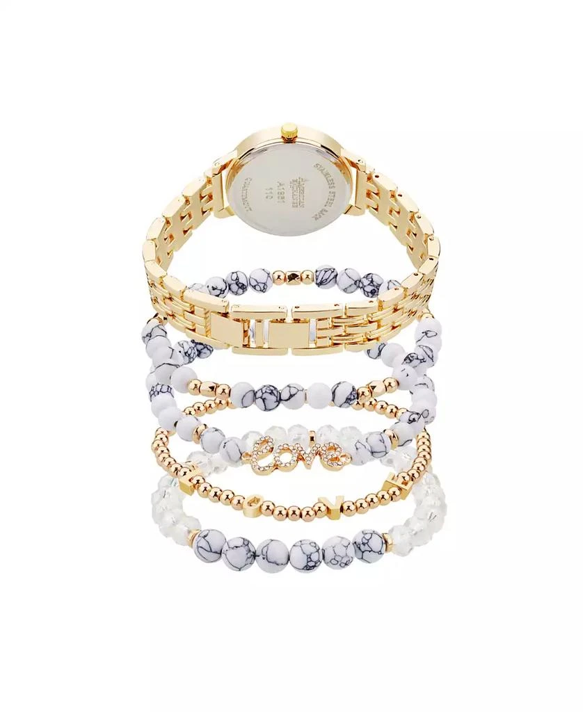 American Exchange Women's Shiny Gold Metal Alloy Band Analog Watch 31mm with Stackable Bracelets Gift Set 3