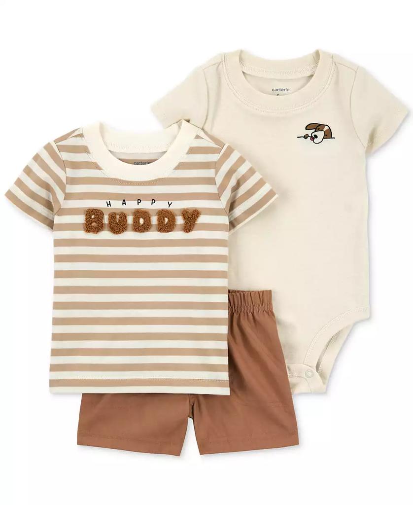 Carter's Baby Boys Happy Buddy Striped T-Shirt, Bodysuit & Shorts, 3 Piece Set