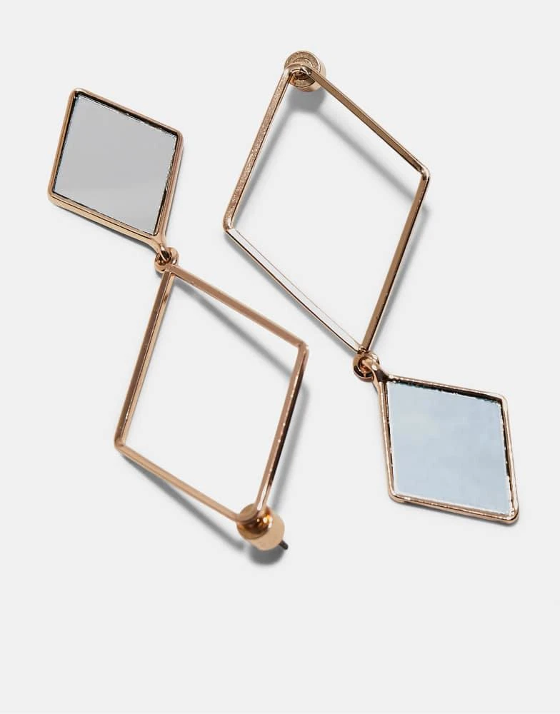 Stradivarius Stradivarius Mirror effect rhombus earrings in gold 4