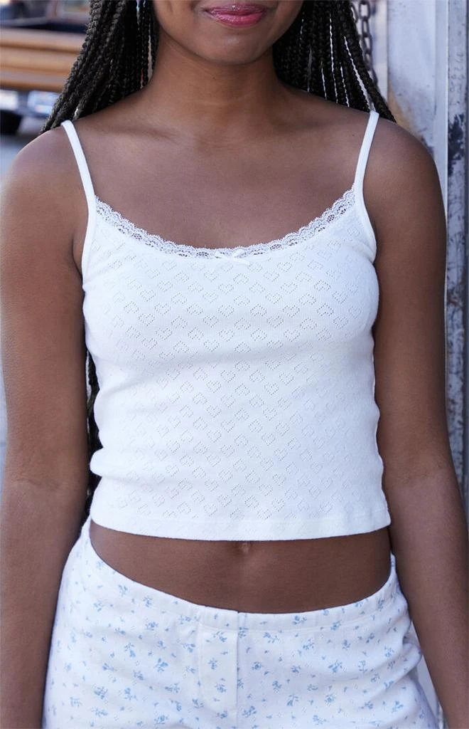 John Galt White Pointelle Skylar Lace Pajama Tank Top 3