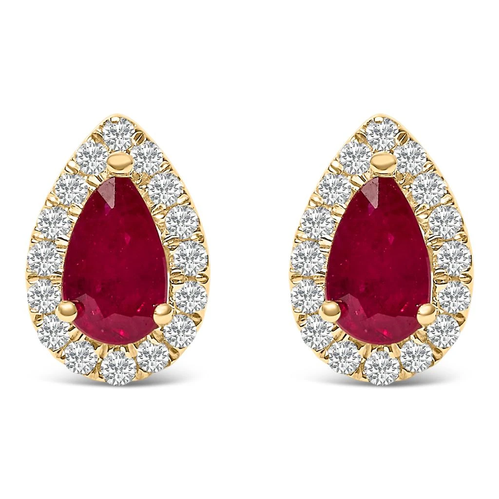 Haus of Brilliance 10K Yellow Gold 5X3 MM Pear-Cut Ruby and 1/7 Cttw Diamond Halo Stud Earrings