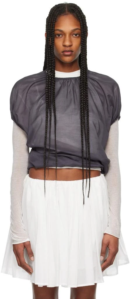 AMOMENTO Navy Volume Shirring Blouse 1
