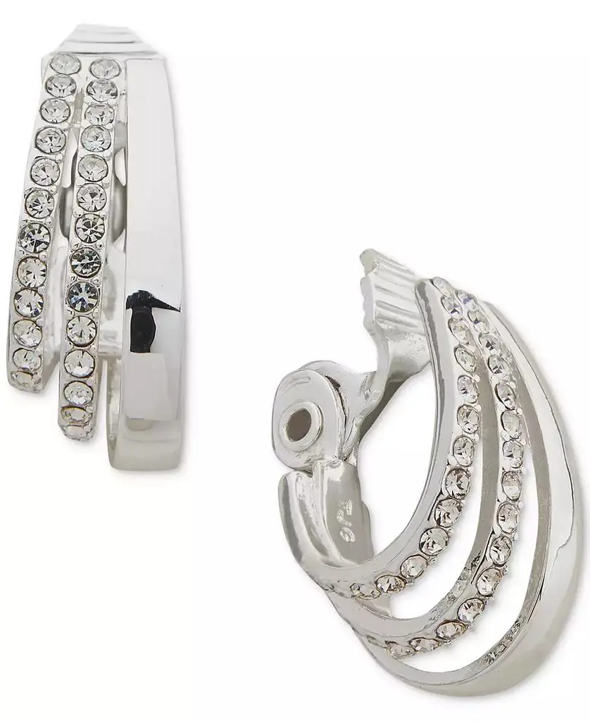 Anne Klein Silver-Tone Small Pavé Triple-Row Clip-On Hoop Earrings
