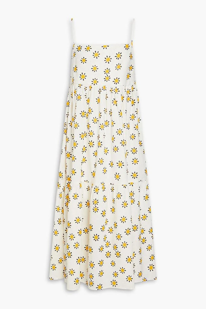 Chinti & Parker Gathered floral-print linen and cotton-blend midi dress 1