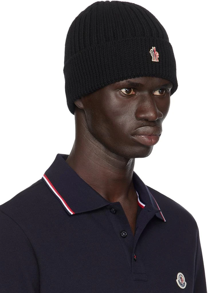 Moncler Black Ribbed Knit Wool Beanie 2