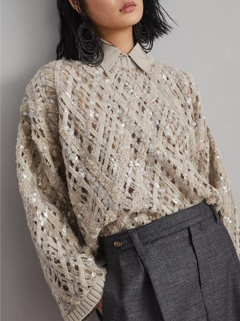 BRUNELLO CUCINELLI メッシュニット Shop Dazzling Mesh Embroidery Sweater in Cashmere, Mohair