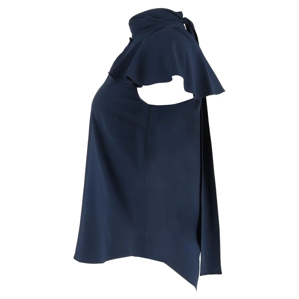 Oscar de la Renta Flutter Sleeve Blouse in Navy Blue Silk 2