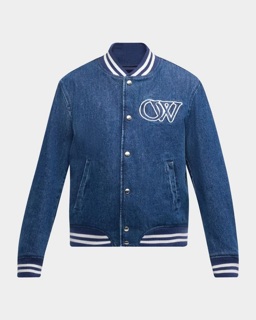 Off-White Logo Embroidered Denim Varsity Bomber Jacket 1