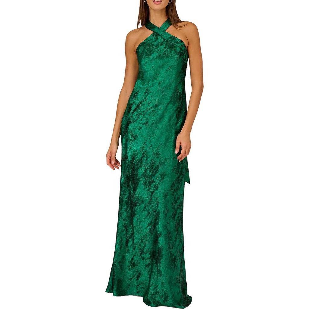 Aidan Mattox Womens Metallic Drape Back Evening Dress