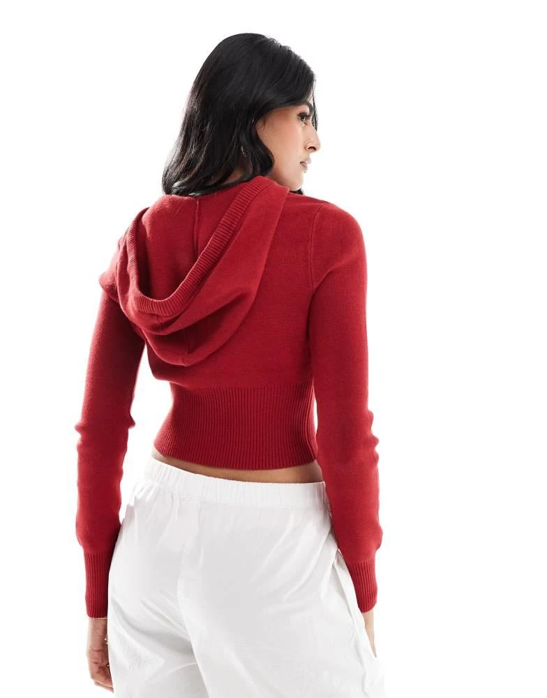PacSun Pacsun sammi ribbed cropped hoodie in red 4