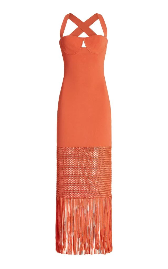 Galvan Galvan - Diana Fringed Macrame Midi Dress - Orange - FR 40 - Moda Operandi 1