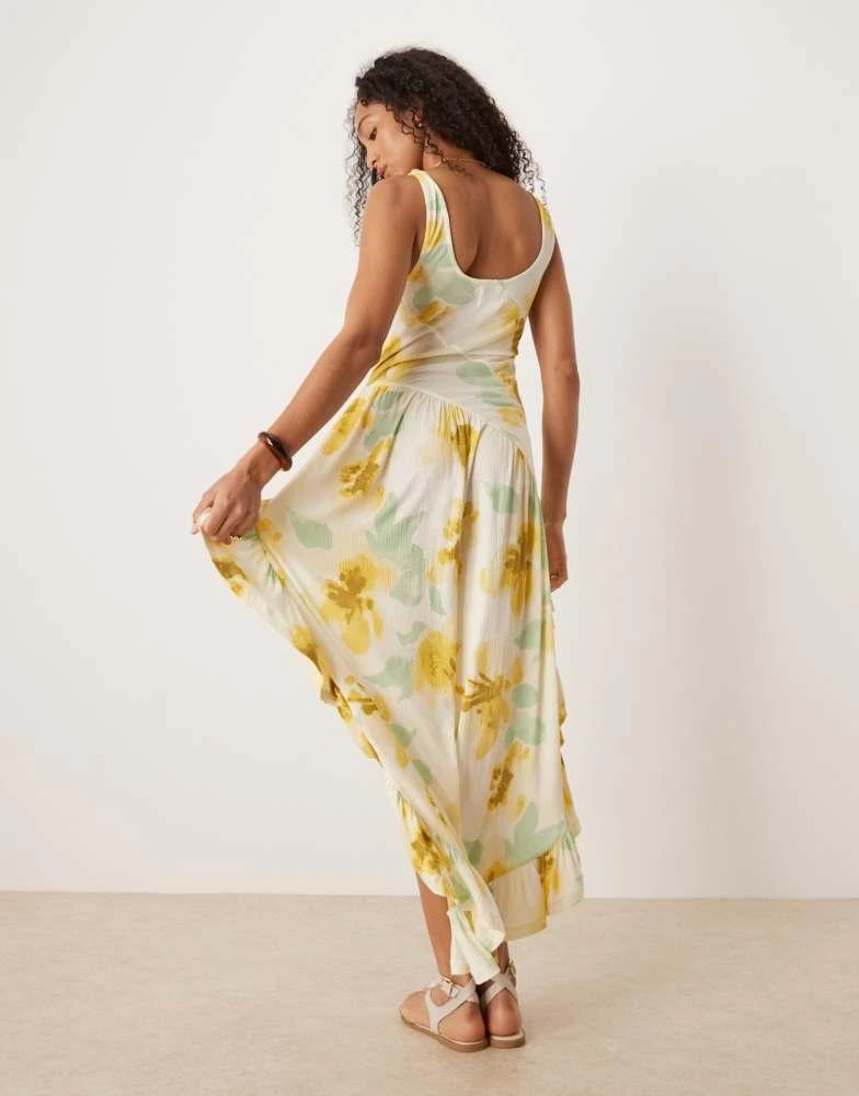 asos yellow floral midi dress ASOS DESIGN premium strappy seam detail dropped waist midi dress in yellow floral print
