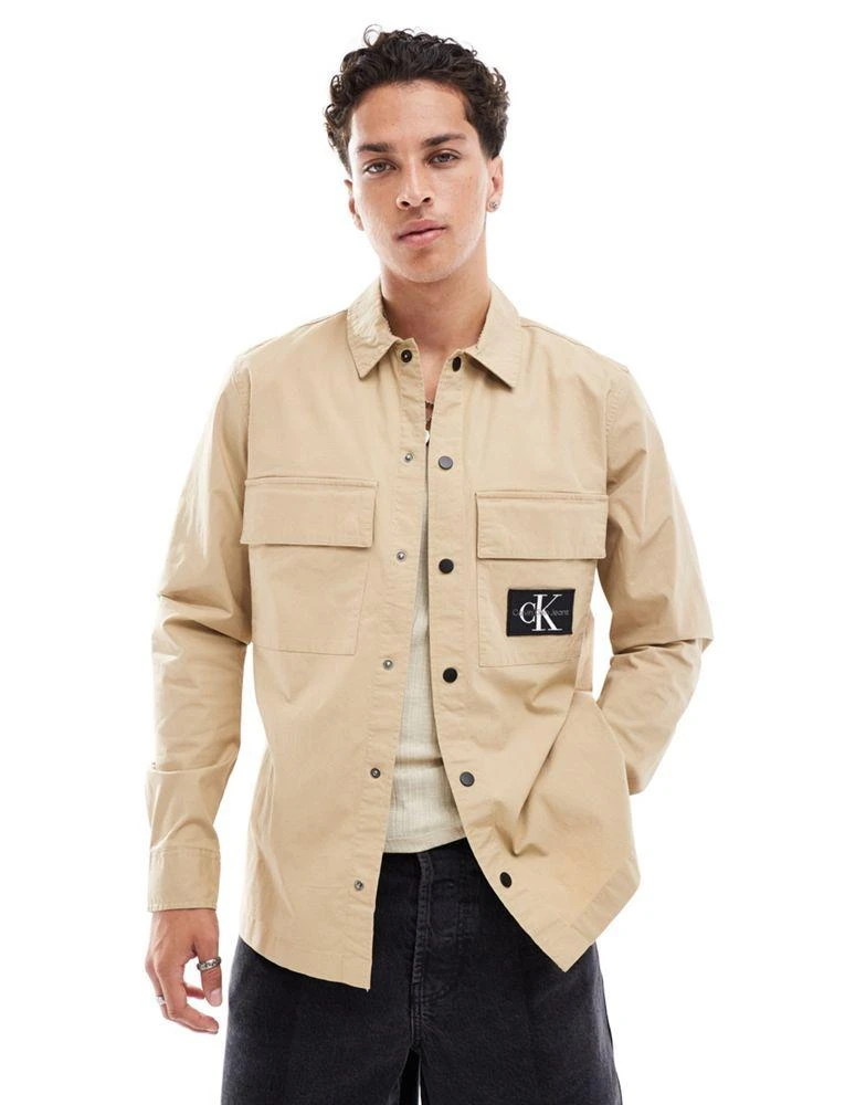 Calvin Klein Calvin Klein Jeans cargo overshirt in beige 1