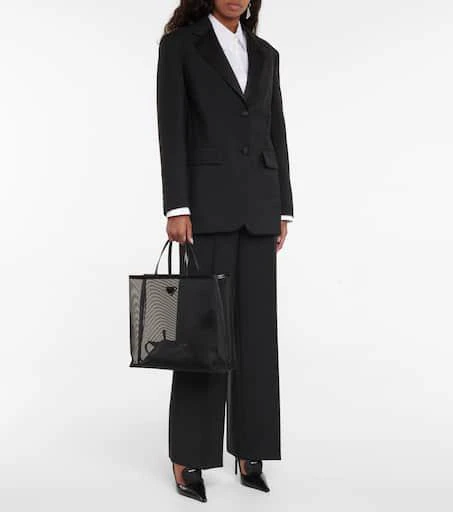 Prada Large leather-trimmed mesh tote 5