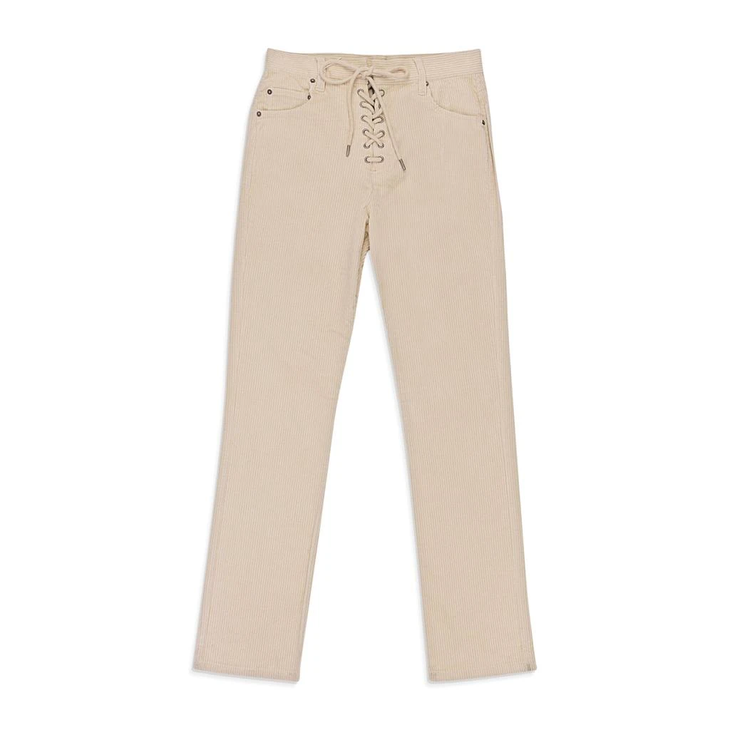 Callipygian CALLIPYGIAN STRETCH CURDUROY OFF-WHITE LACE-UP JEANS 1