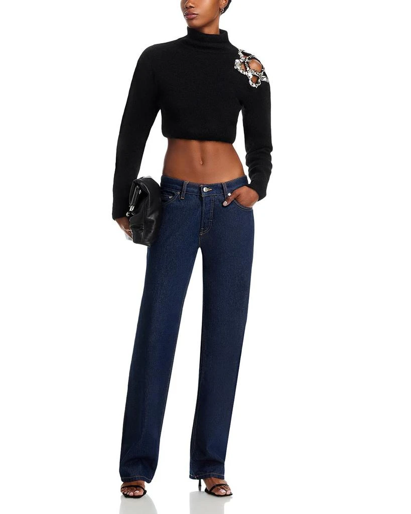 AREA Crystal Turtleneck Cluster Flower Cropped Sweater 2