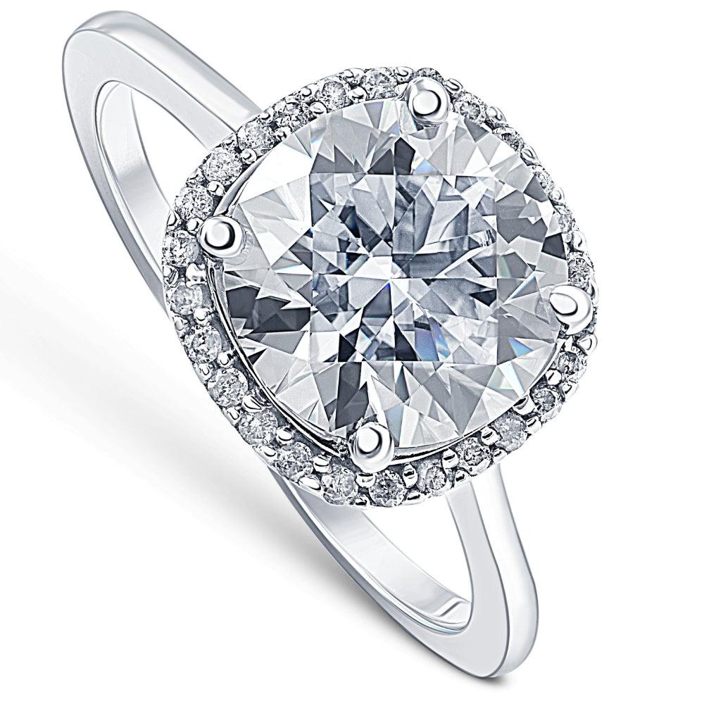 Pompeii3 2 1/2 Ct Diamond & Moissanite Cushion Halo Engagement Ring 14k White Gold