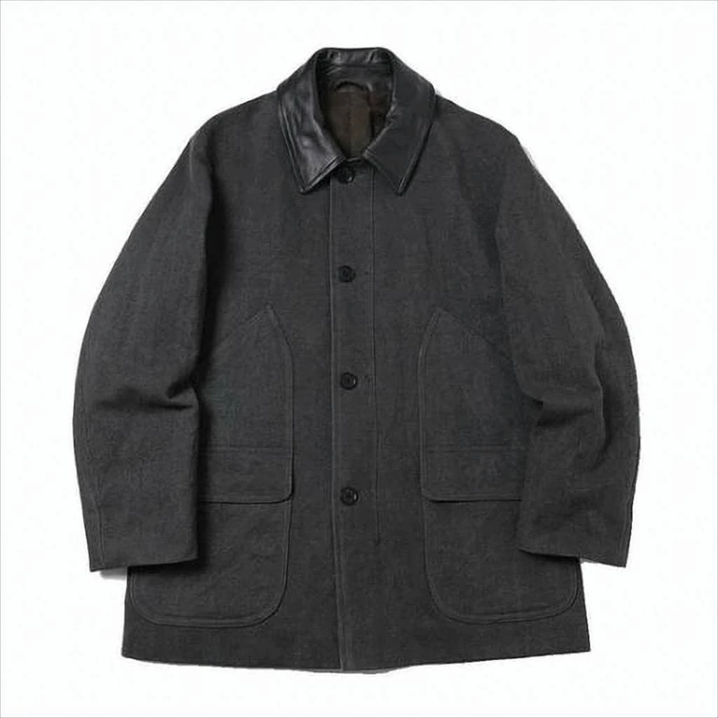 KAPTAIN SUNSHINE Charcoal Jacket with Distinctive Leather Collar