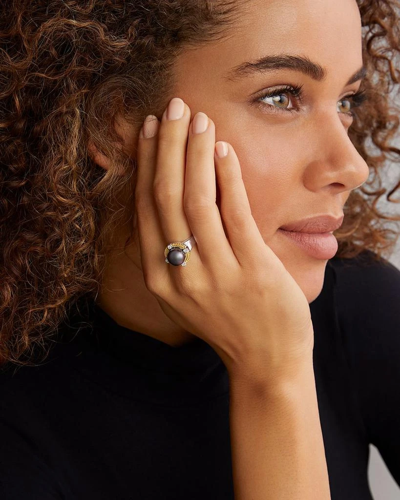 LAGOS 18K Yellow Gold
Sterling Silver Luna Black Tahitian Pearl
Diamond Halo Ring 2
